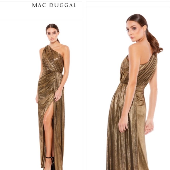 Mac Duggal Dresses Mac Duggal Leena Metallic Asymmetric Wrap Gown